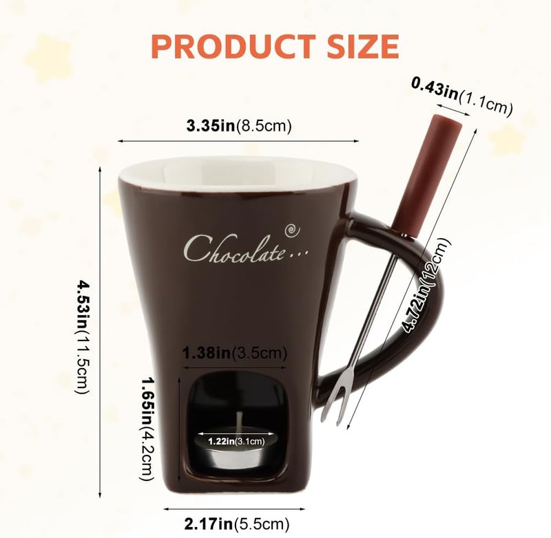 WeiLingBo Chocolate Fondue Cup,Chocolate Fondue Mug with Fork and Candle,Ceramic Chocolate Melting Cup for Birthday Date Night Birthday Wedding Gifts (11.5 * 5.5 * 8.5cm,COLOR:Black) - Image 2